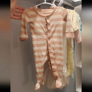 Colored Organics Set Of 2 Footies In Striped Pink and Oat